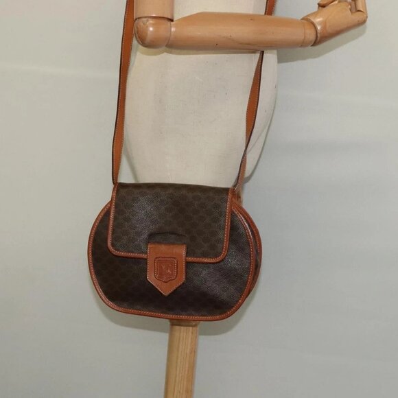 CELINE Macadam Canvas Shoulder Bag PVC Leather Brown Gold Auth 121435 - Picture 3 of 16